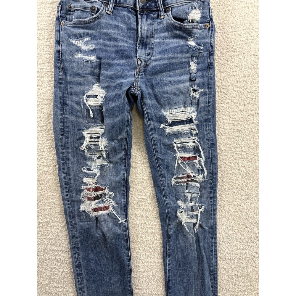 American Eagle Jeans Men 29x34 (28x32) Blue Athletic Skinny Distressed Whiskers - Picture 5 of 14